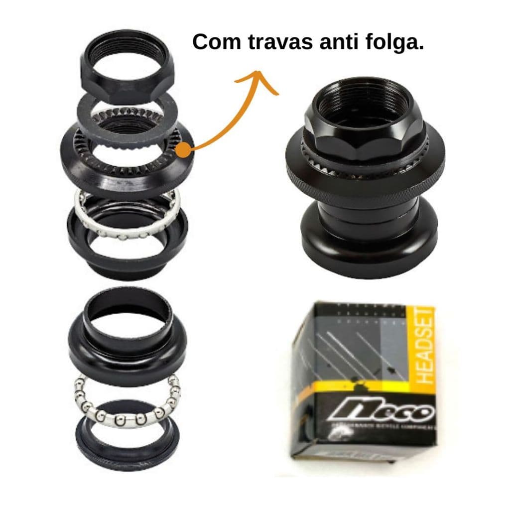 Jogo de Movimento Caixa De Direção Bicicleta Stander Neco Rosca Trava Preto