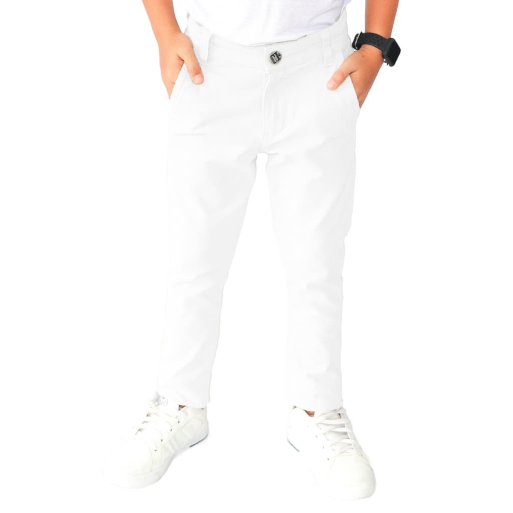 Calça Branca Infantil Menino Sarja Com Regulagem Tam 1 ao 16