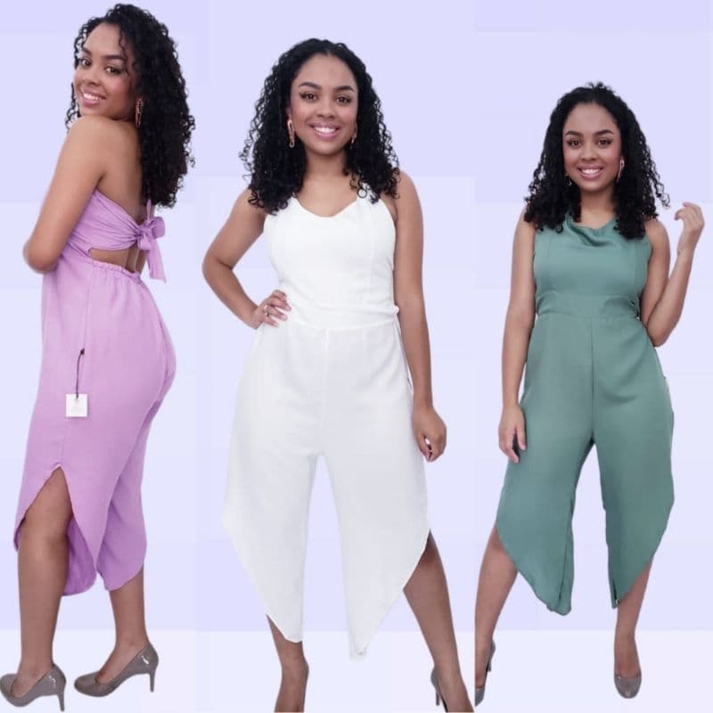 kit Com 3 Macacão Variados feminino pantacourt/ macacão Viscose Modinha