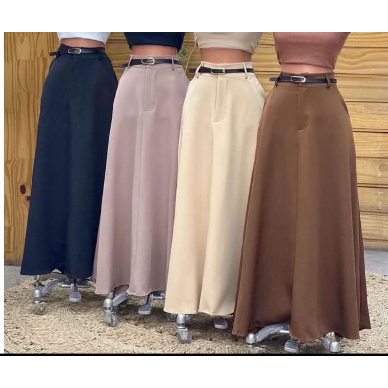 Saia Longa Alfaiataria Moda Evangélica Tendência Feminino Com Cinto —00001