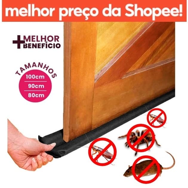 Veda Porta Protetor de 80cm 90cm e 100cm Rolinho Impermeável Vedação De Porta Duplo Para Não Entra Bicho Vedapó Top