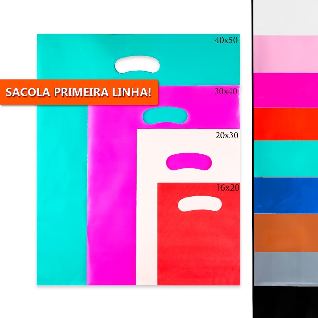 50 Sacolas Plásticas Boca de Palhaço para Loja | Tamanhos 15x20, 20x30, 30x40 e 40x50
