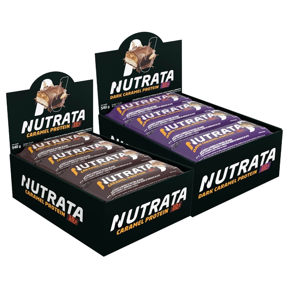 2x Barra de Proteína Caramel Protein - Caixa com 12 Unidades de 45g cada - Nutrata