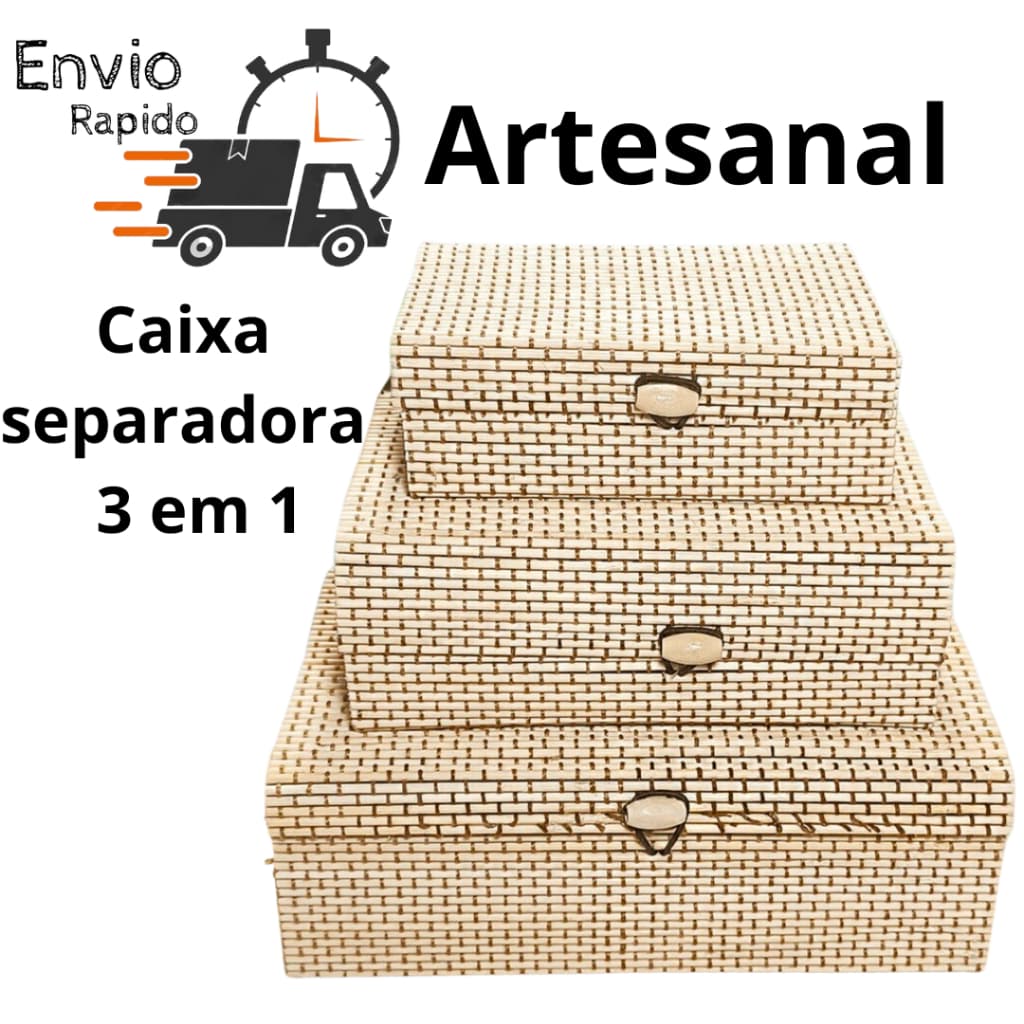 Kit 3 Caixa Separa e Organiza Bambu Madeira Porta Joias Decorativa Artesanal