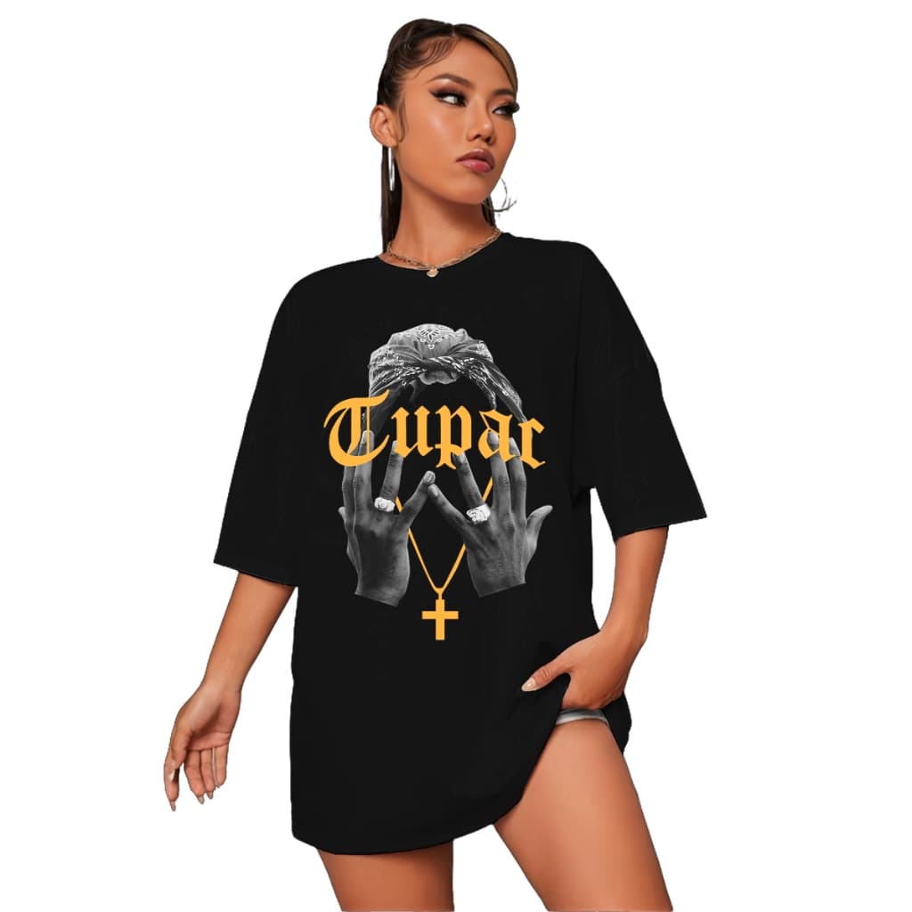 Camiseta Feminina Oversized 2pac Rap Tupac Gold T-Shirt Streetwear