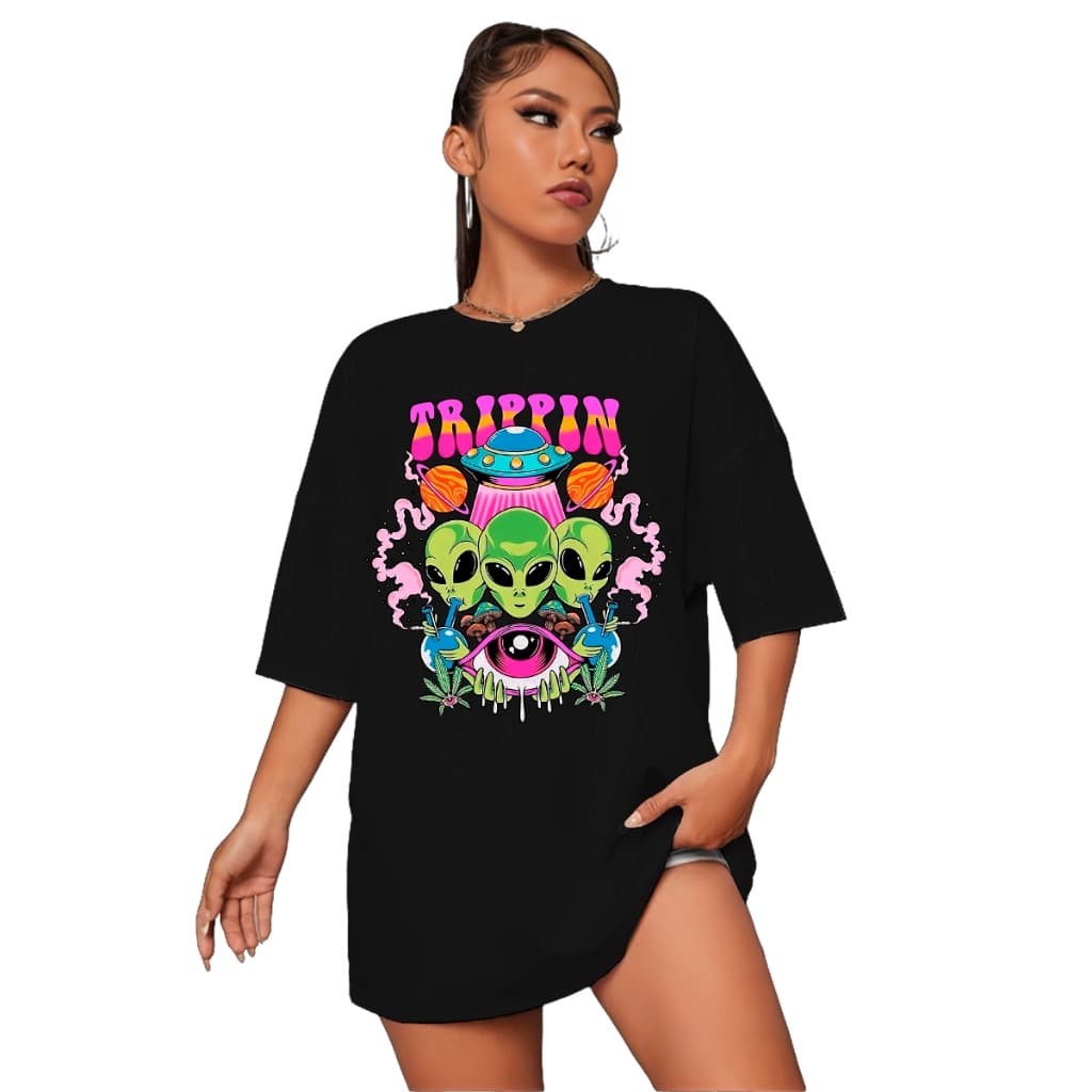 Camiseta Feminina Oversized Et Alien Trippin T-Shirt Streetwear
