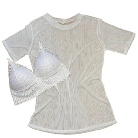 Strella Modas Kit 2 Peças T-Shirt Tule Transparente E Top Cropped Strappy Em Renda Alça Ajustavel Melin Balada Estilosa Confortavel