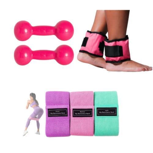 Kit Par Halter 2kg + Par Caneleira 2kg + 3 Mini Band Treino Academia Funcional