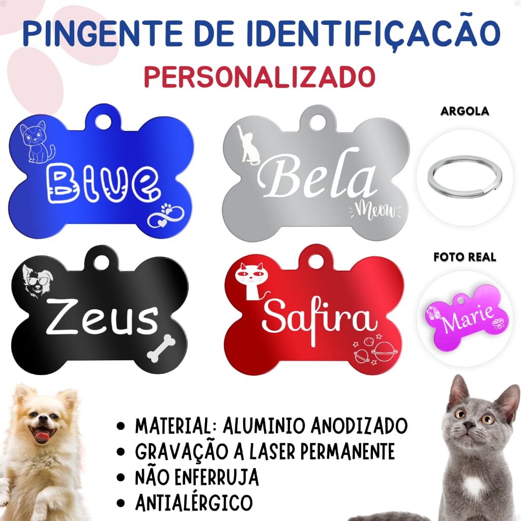 Pingente Plaquinha Pet Personalizado C/ Gravação a Laser - Tamanho M