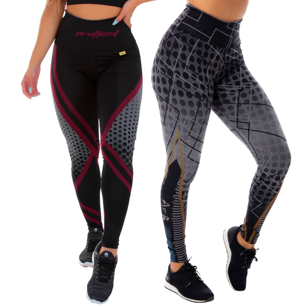 Kit 2 Leggings Mescla Printed Zero Transparência Moda Feminina