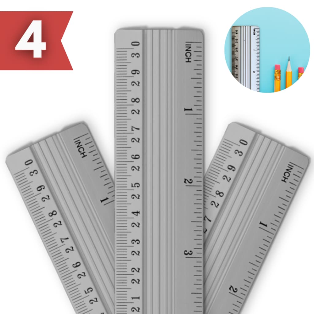 Kit com 4 Reguas de alumínio 30 cm papelaria escolar escritório