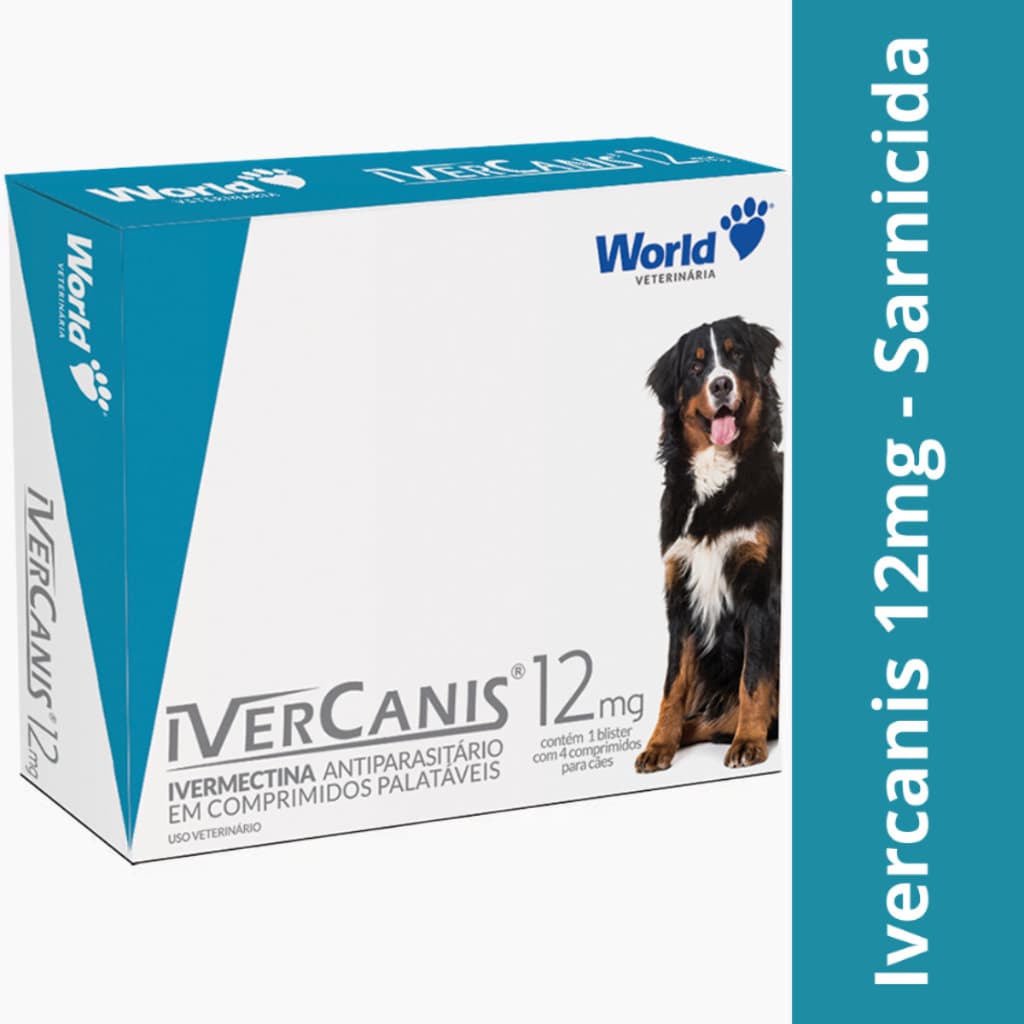 Remedio Caes para Sarna, Sarnicida, Pulga e Carrapato Ivercanis 12mg C/4 Comprimidos - 30kg a 60kg