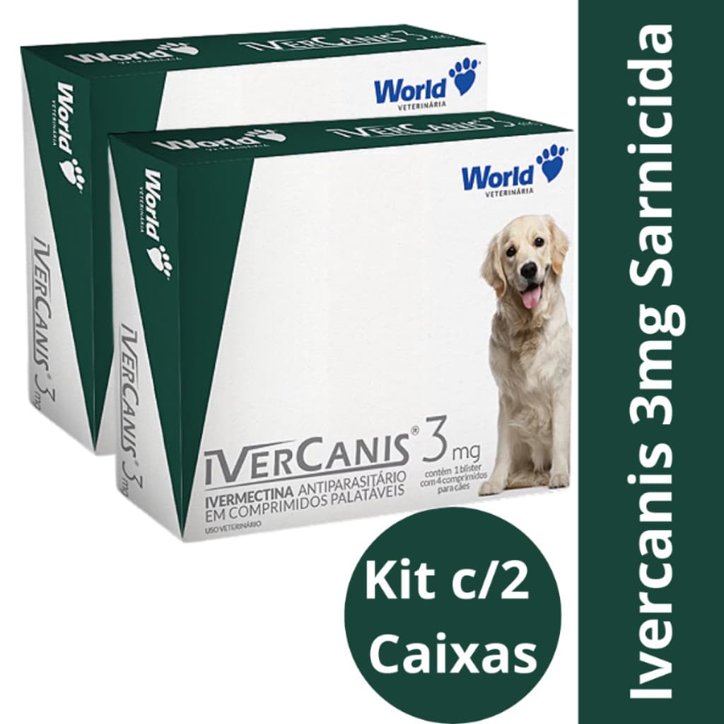 Remedio para Sarna, Sarnicida, Pulga e Carrapato Ivercanis 3mg C/4 Comprimidos - World kit 2 caixas