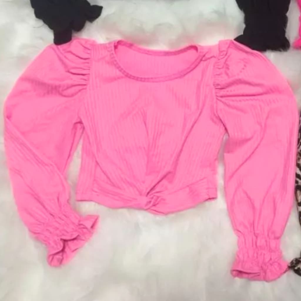 Blusa Canelada Manga Longa Infantil Babado no Pulso