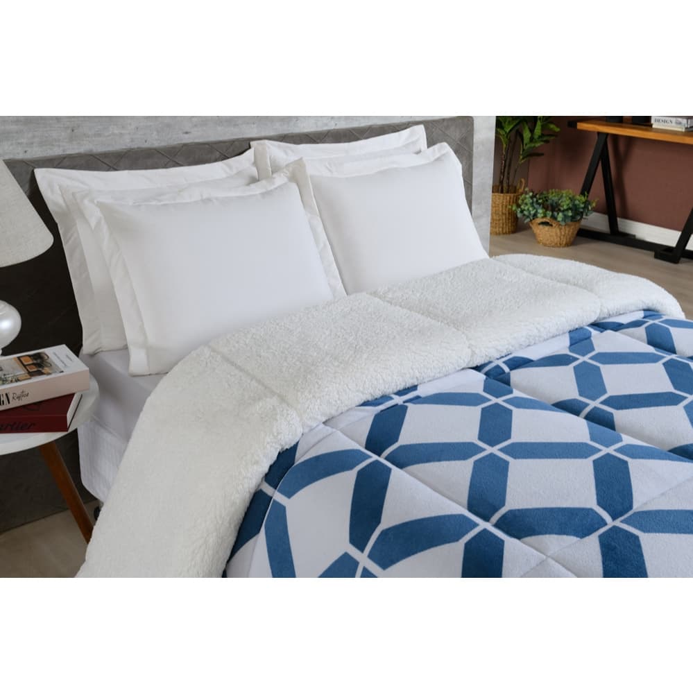 Coberdrom Luxo Cama Casal Queen Edredom Cobertor Sherpa Pele De Carneiro Dupla Face Mantinha Avulso Estampado Grosso