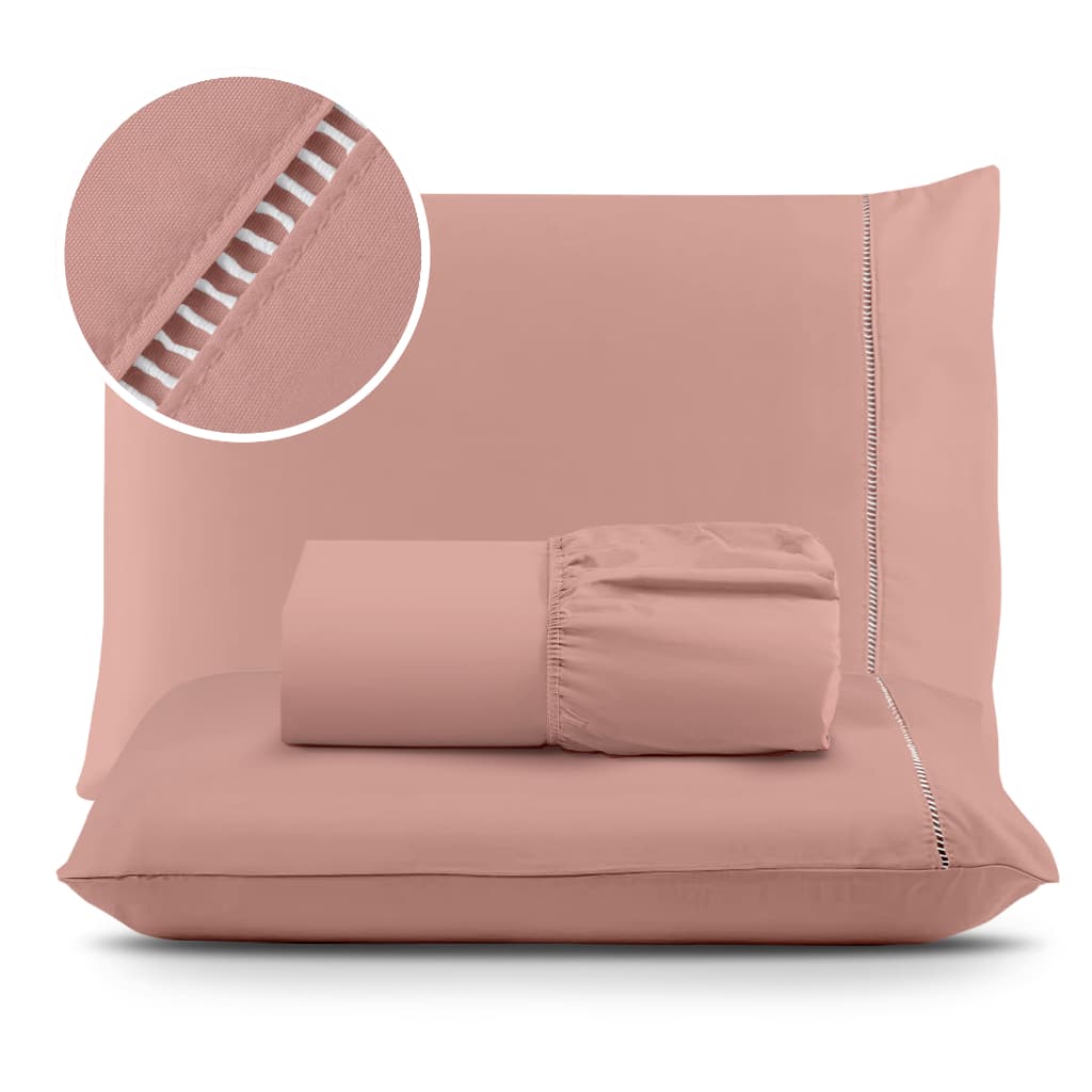 Jogo de Lençol Casal Padrão Micropercal 400 Fios Ponto Palito - 3 Peças - Antialérgico Cama Kit