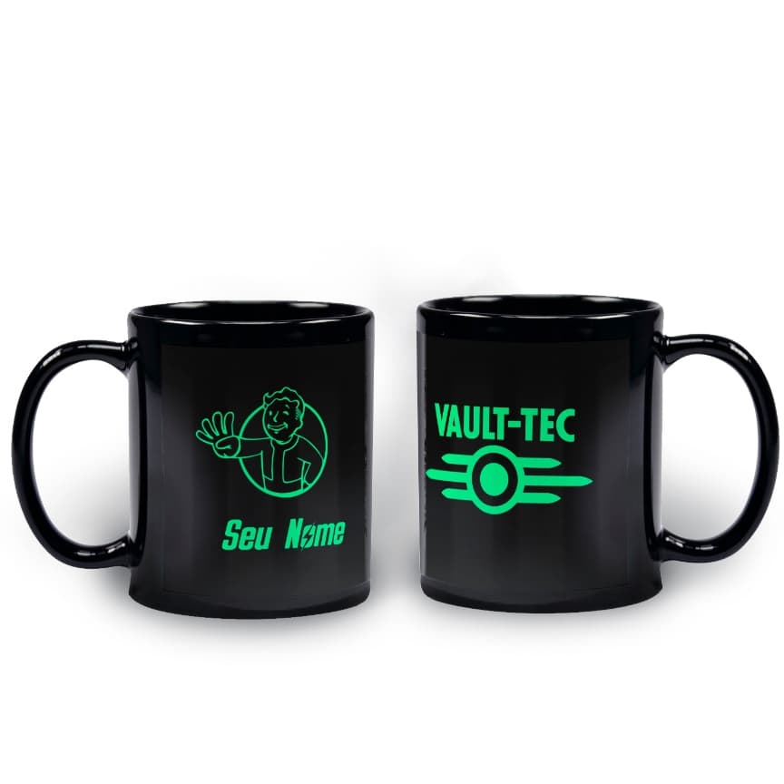 Caneca Fallout Preta Personalizada com Nome
