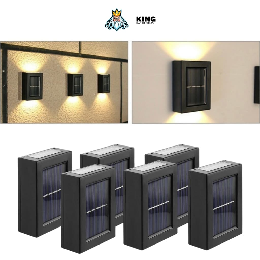 KIT 6 Luminária De Parede Led Arandela Solar Slim 6 Focos Externa À Prova D 'Água