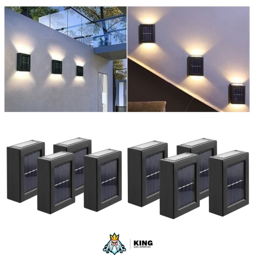 KIT 8 Luminária De Parede Led Arandela Solar Slim 6 Focos Externa À Prova D 'Água