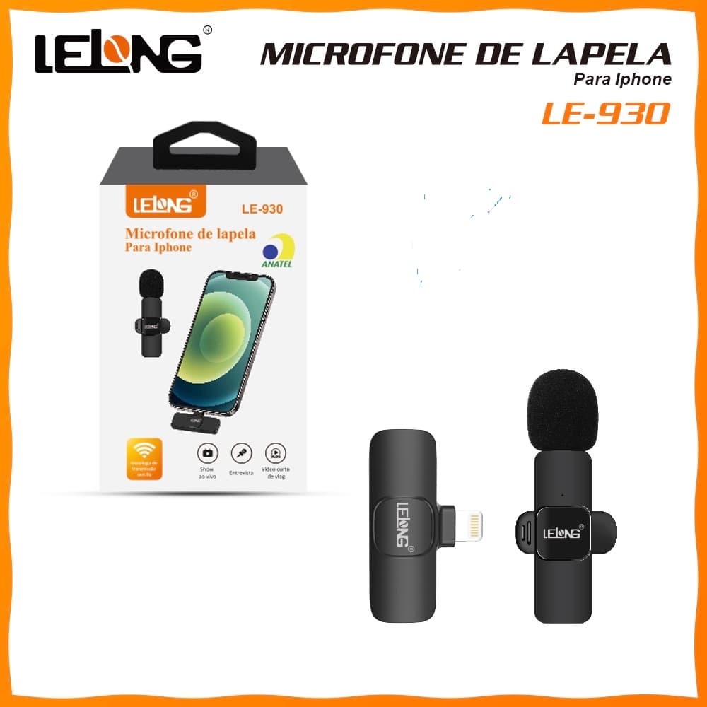 Microfone de Lapela Sem Fio para iPhone Microfone Lavalier para Gravação Vídeo Vlog