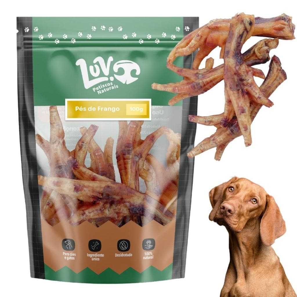 Petisco Pet Desidratado Natural para Cachorro Pés de Frango 100g - Luv Petiscos