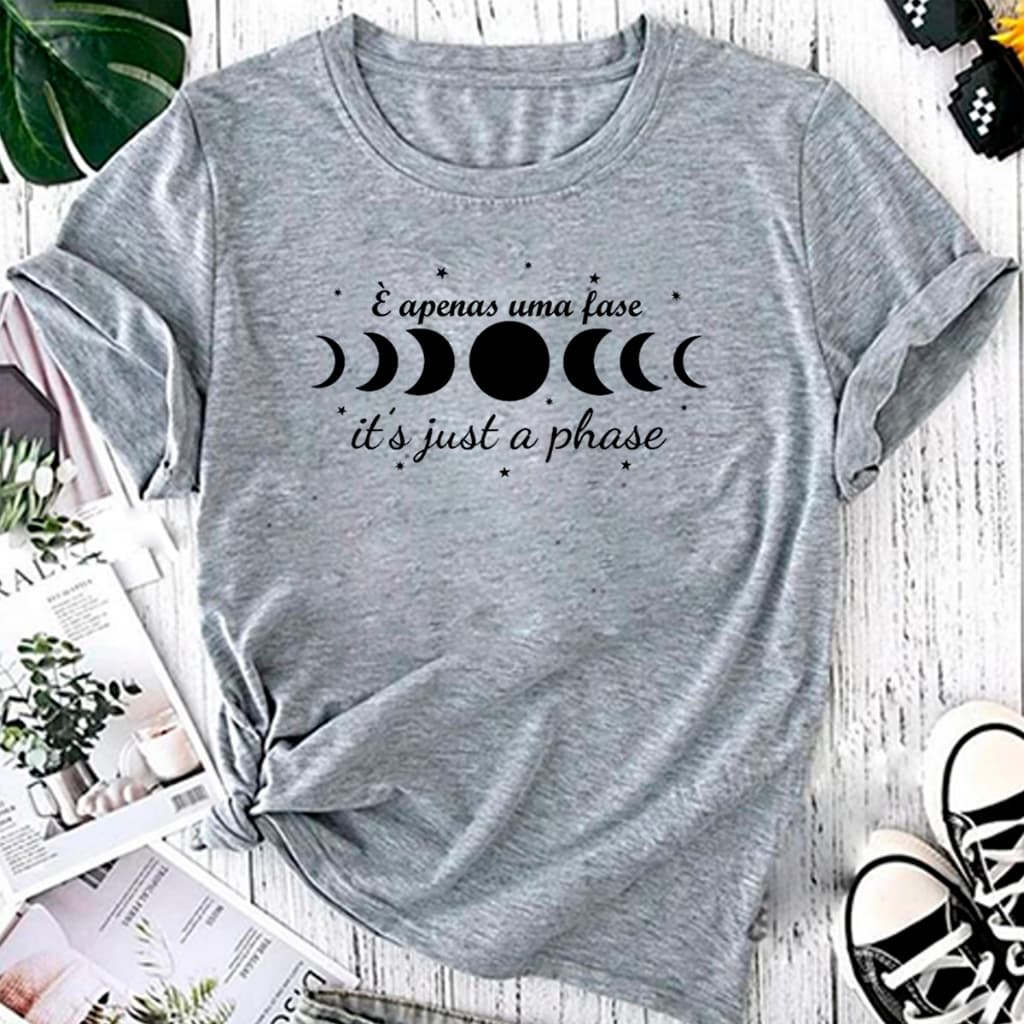 T-shirt Blusa Linda Fases Da Lua Fofa Camiseta Feminina Camisa