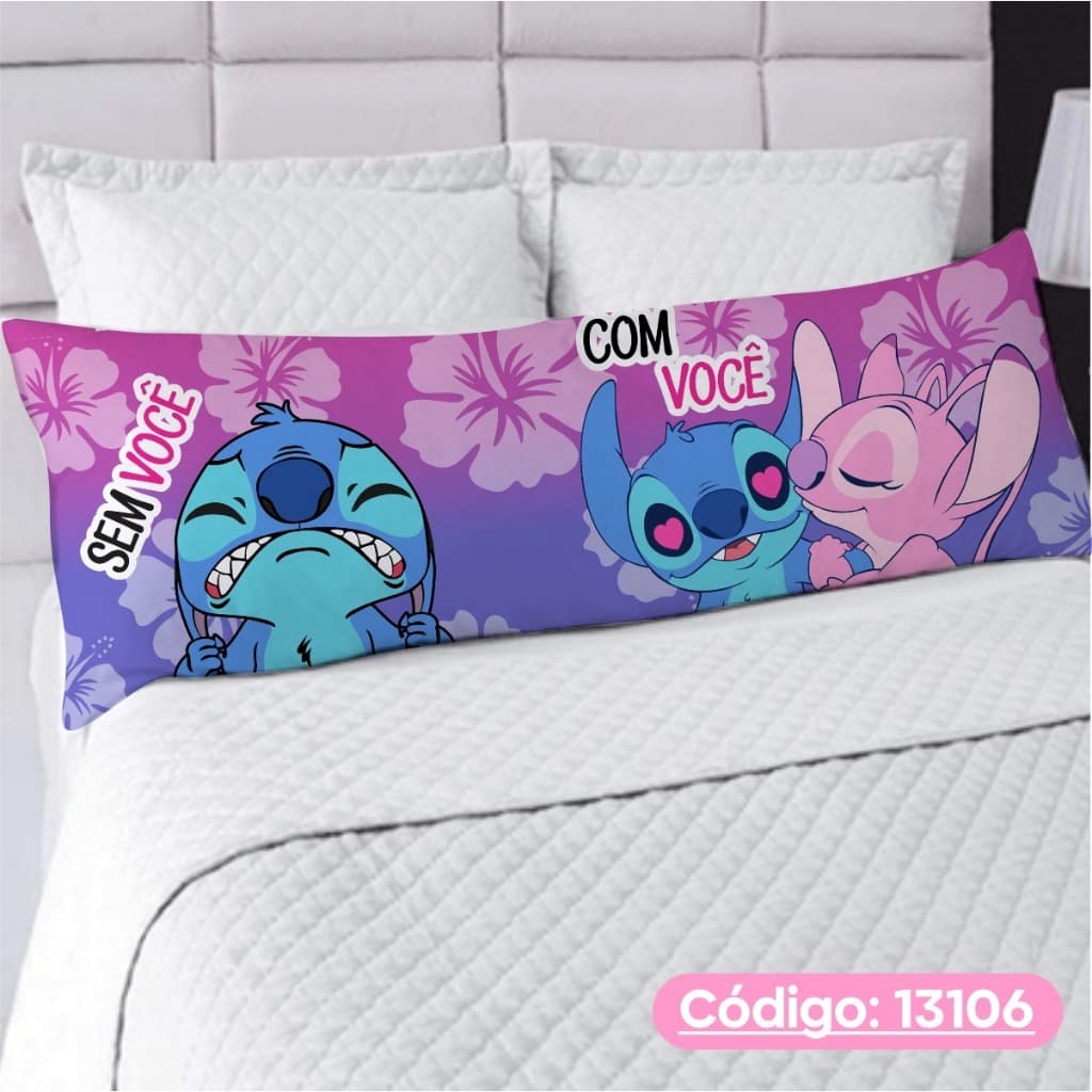 Travesseiro De Corpo Com Fronha Xuxão Fibra de Silicone Personalizado 1.25x0.45cm Stitch