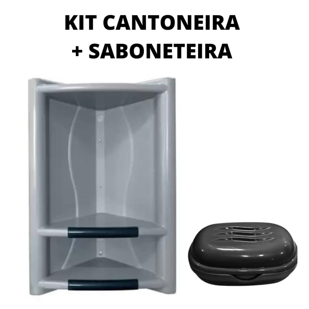 Kit Cantoneira Grande Banheiro Canto| Suporte Shampoo e Sabonete + Saboneteira | Plástico Resistente