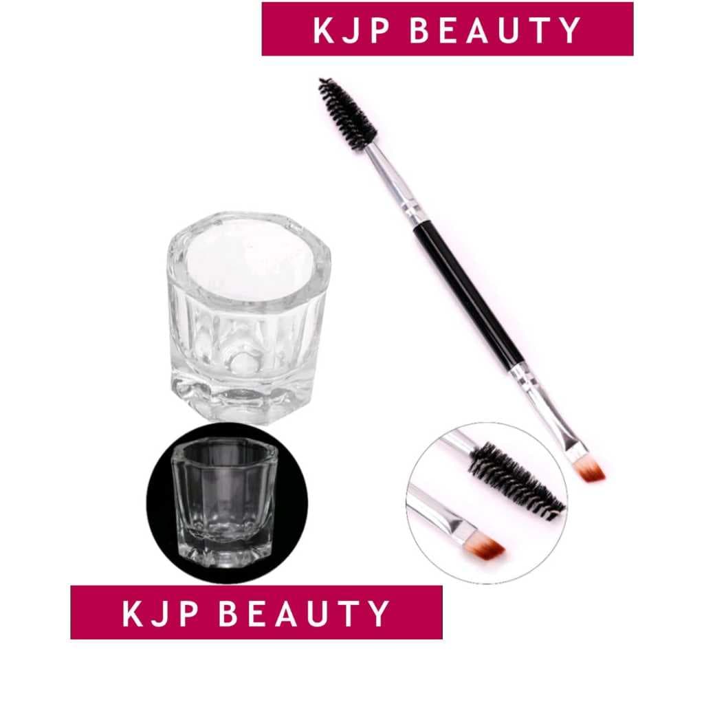 Kit Dappen de Vidro e Palito com Algodão para Henna Pigmento Pincel Duplo Para Sobrancelha 2 em 1