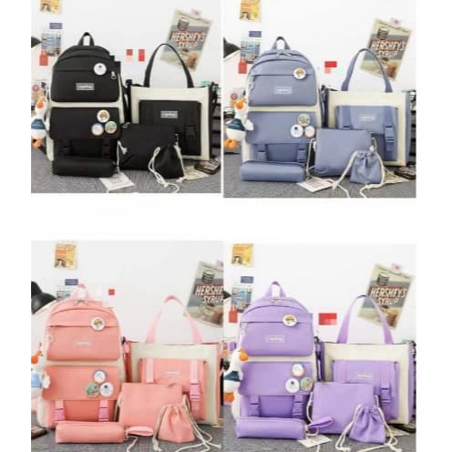 Kit 5 Mochila Feminina Masculina Para Escolar Viajar Estilo Casual Kpop Multiuso Com Grande Capacidade