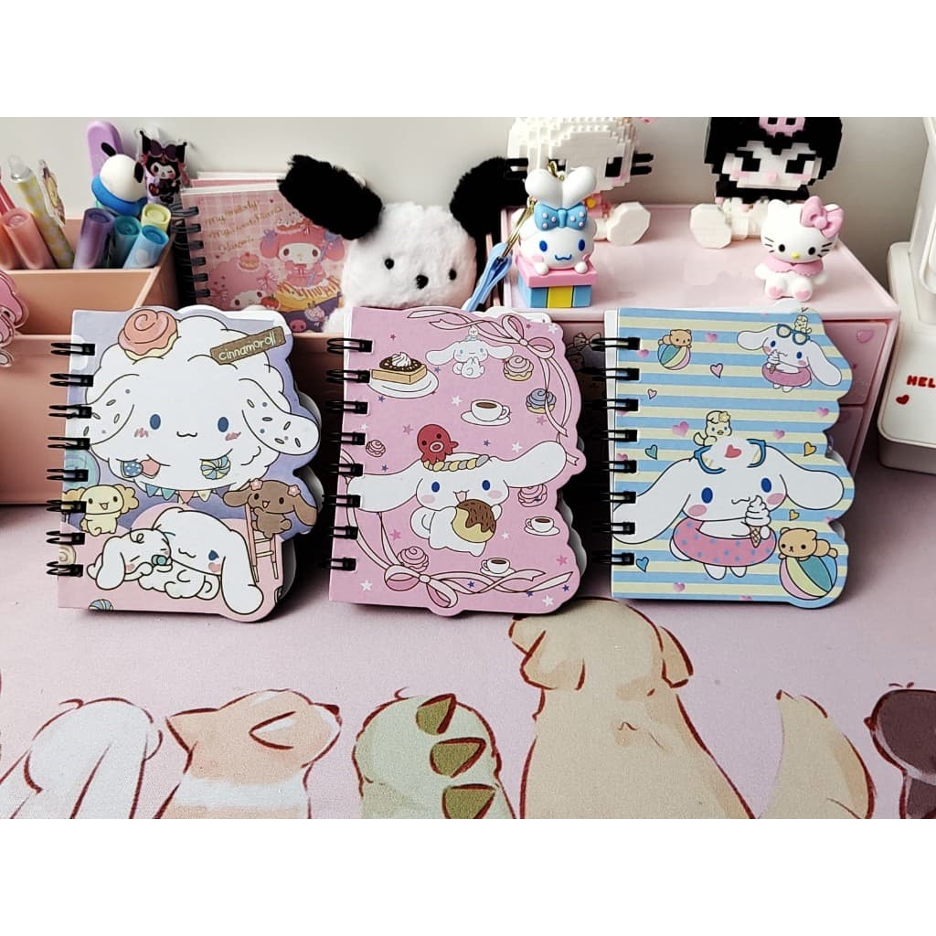 Caderneta fofa do Cinnamoroll com abas, espiral, pautado, Sanrio
