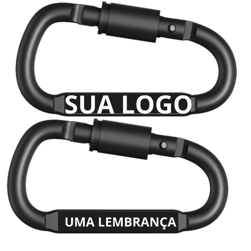 5 Chaveiro Personalizado a laser Mosquetão com Trava De Mola e Rosca na cor Preto