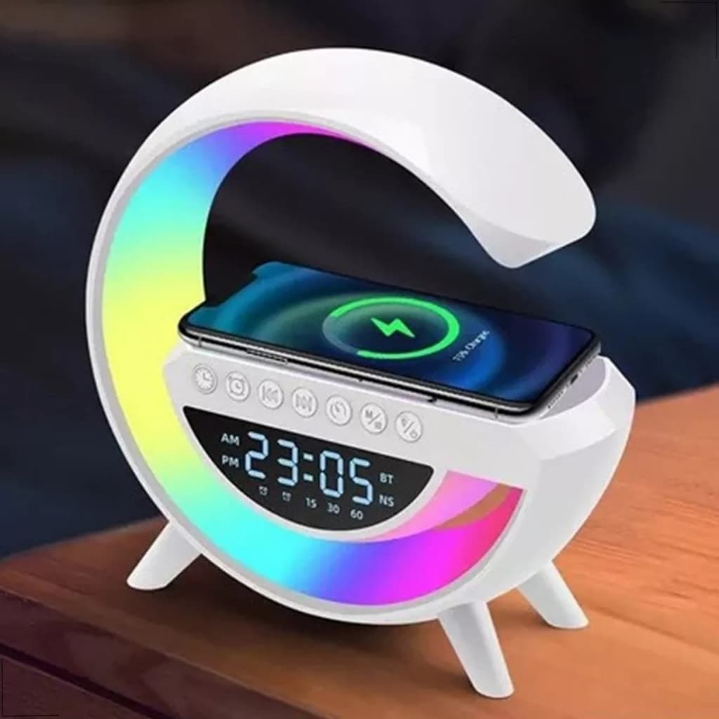Luminária Rgb G Speaker Caixa De Som Carregador Por Indução Celular Iphone Android Celular Radio FM