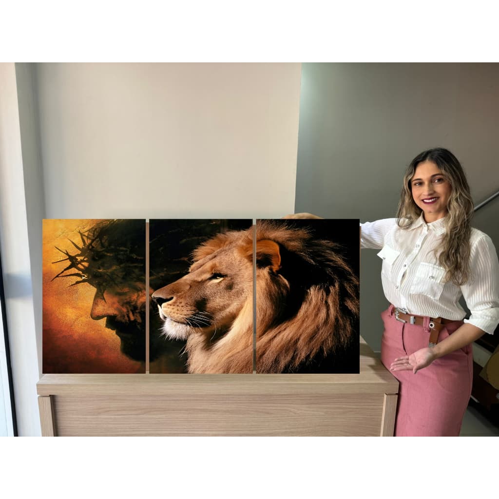QUADRO DECORATIVO - JESUS E LEÃO TRIBO DE JUDA - LINDO DECORAÇÃO