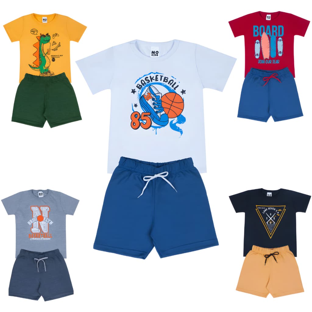 Kit 4 Peças Infantil Menino Bermuda Moletinho Camiseta Roupa de Criança