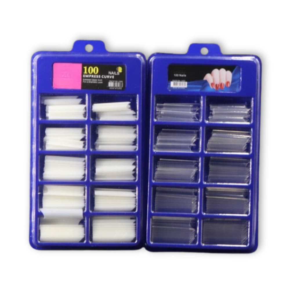 Tips Curvatura C Cx Azul- Transparente/Natural - 100 Unidades Manicure Gel Alongamento Unhas