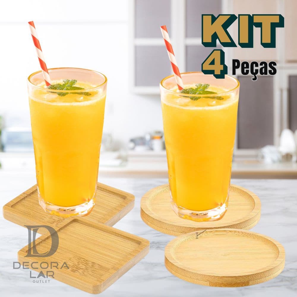 Kit Porta Copo 4 Peças Suporte Apoio Madeira para Copos Xícaras Canecas