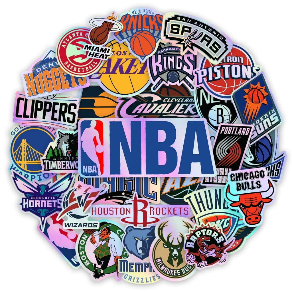 Kit Cartela Com 30 Adesivos Times Basquete Holografico Basketball Caderno Notebook Carro Moto Skate