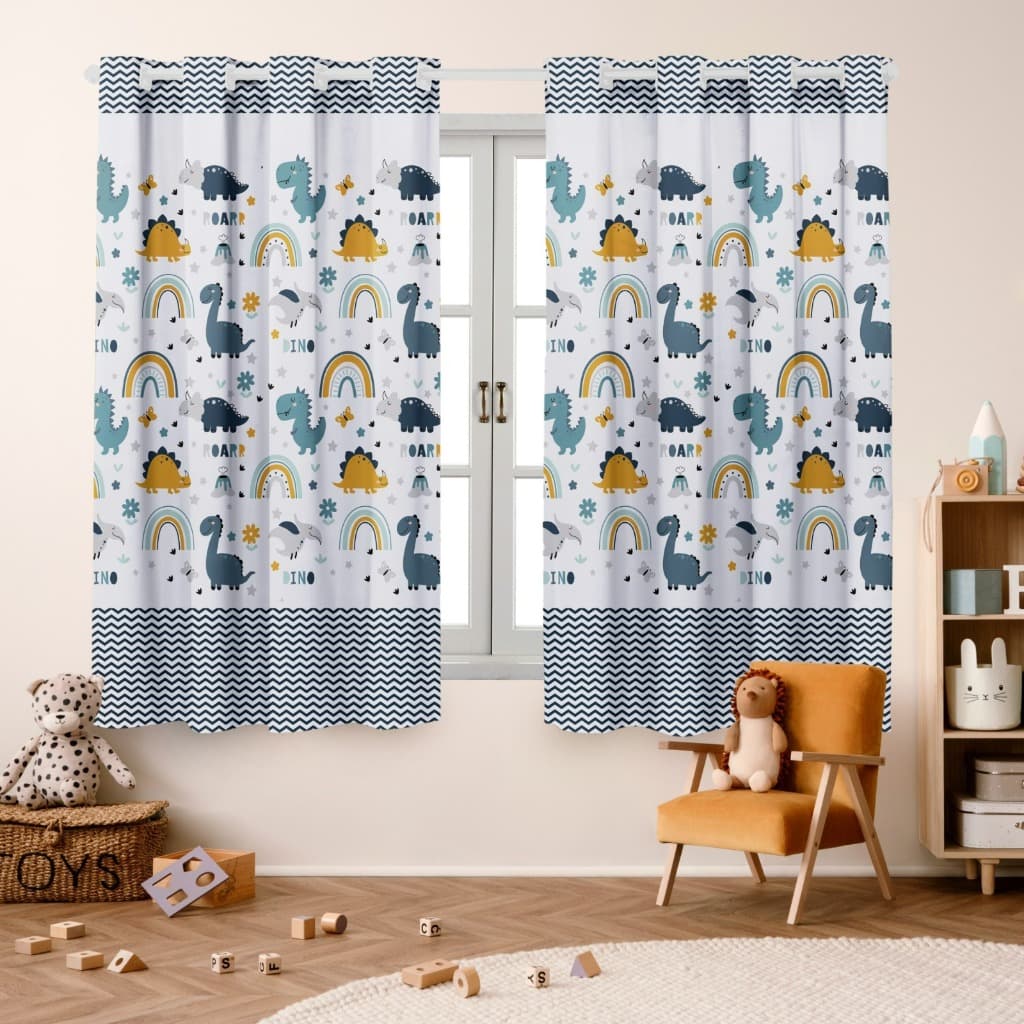 Cortina Infantil DINOS 2,00X1,50 (Decoração, Quarto, Baby, Dinossauros, Estampado)