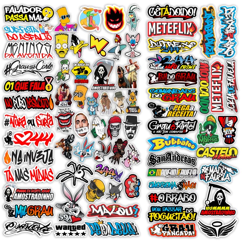 Cartela de adesivos 77 unidades - para Bike Carro Moto Capacete impreshow M31