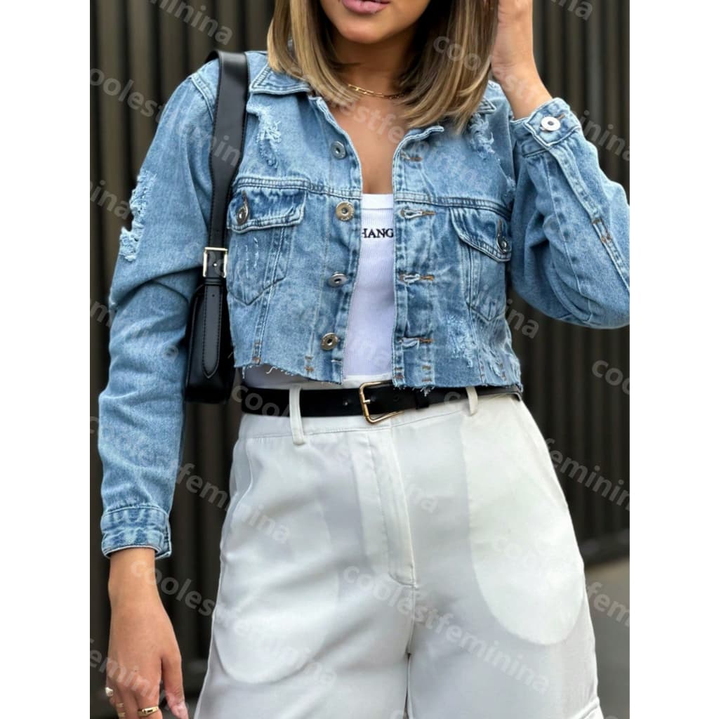 Coolestfeminina 4023 JAQUETA JEANS FEMININO COM RASACADA 4023/8113