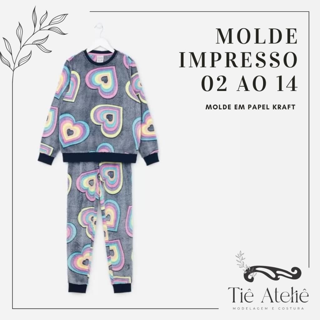 MOLDE EM PAPEL KRAFT DE PIJAMA COM RIBANAS INFANTIL UNISSEX PARA COSTURA MODELAGEM EM PAPEL KRAFT