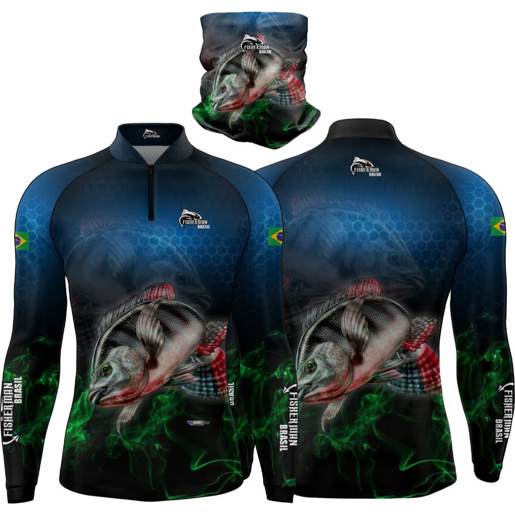 CAMISA CAMISETA BLUSA DE PESCA + BANDANA COM PROTEÇÃO UV50+ TILAPIA
