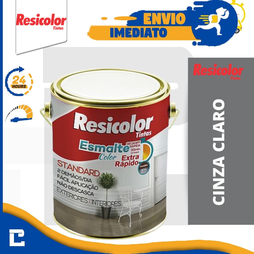 Tinta Esmalte Sintetico Cinza Claro Galão 3,600 Metais e Madeiras Resicolor