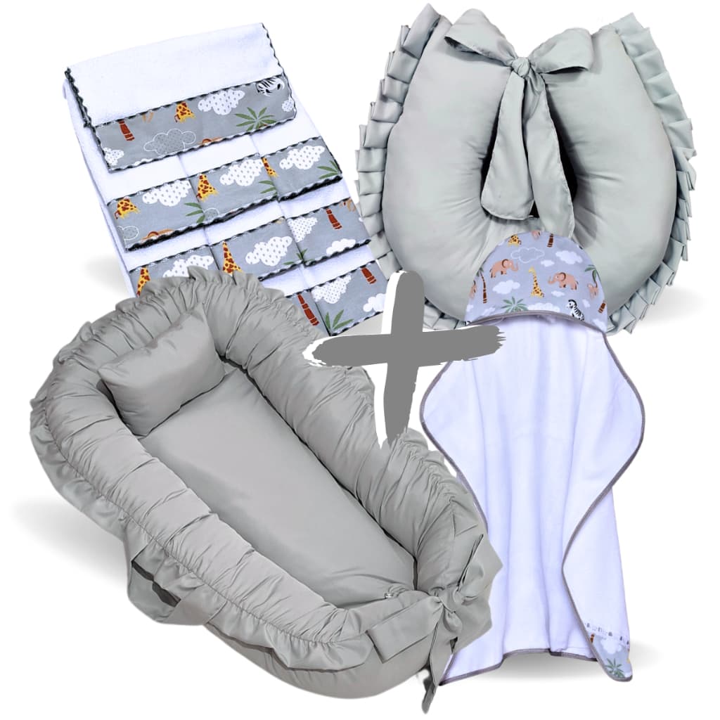Kit Toalha de Banho Bebe + Ninho Redutor de Berço + 6 Toalha de Ombro + Almofada Amamentação