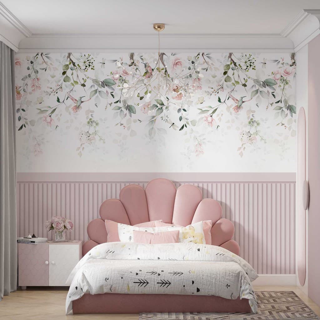 Papel De Parede Adesivo Ripado Floral Rosa Claro Queimado - Vinil Autocolante