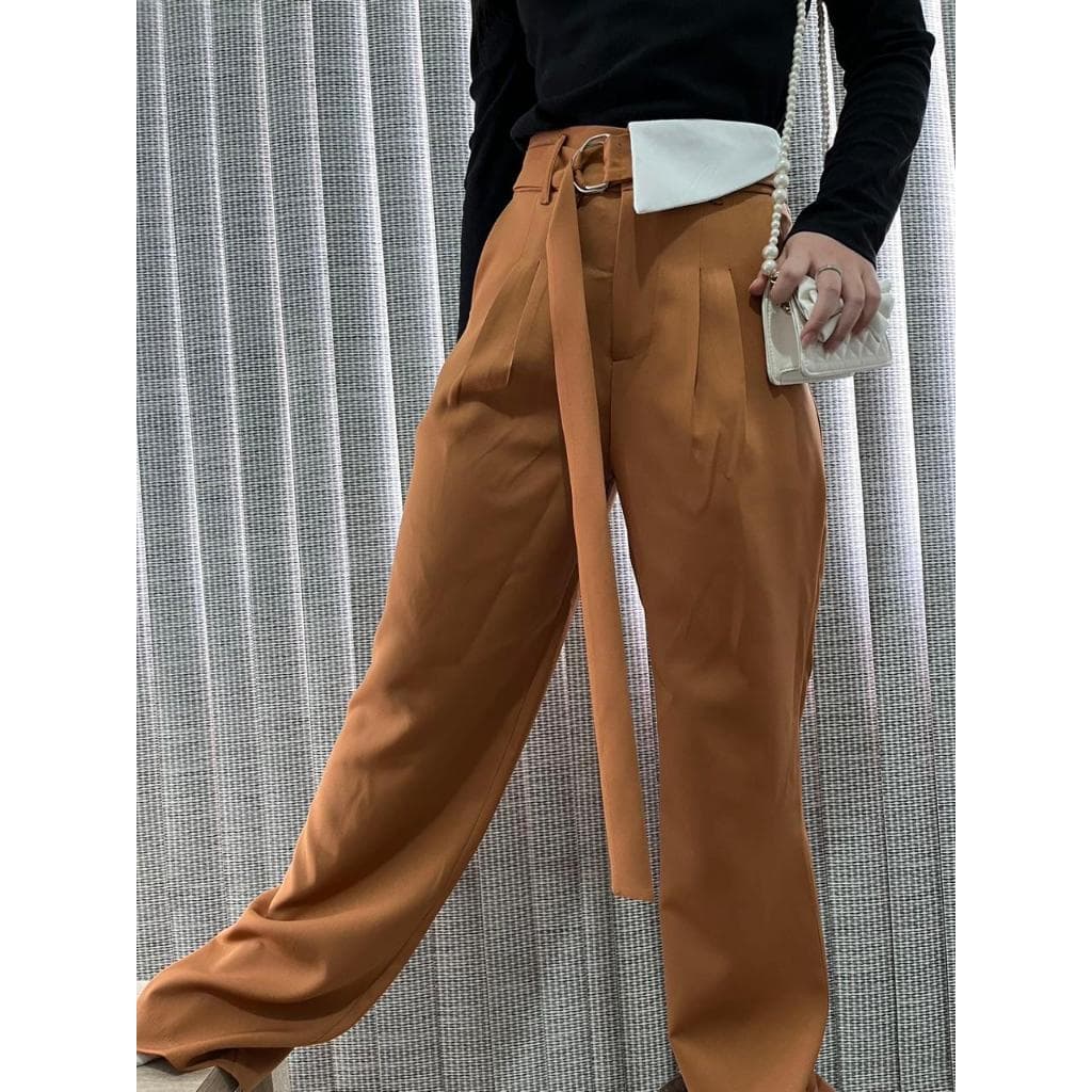 Calças pantalona largas alfaiataria femenina com cinto cintura alta drapeadas calças finas casuais calças soltas e retas