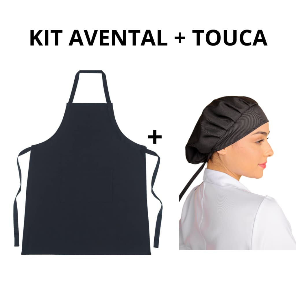 Avental Cozinha com bolso frontal + touca gorro preto kit restaurante, garçom, lanchonete