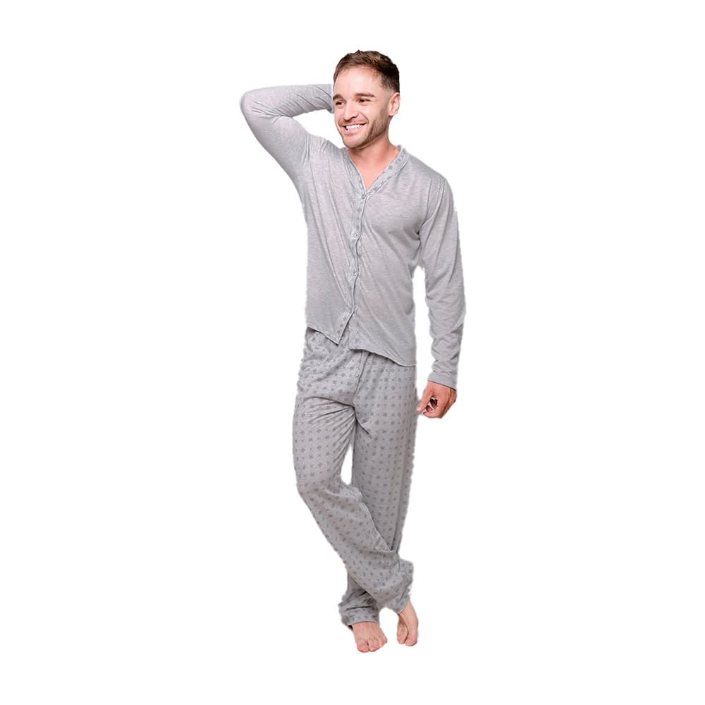 Pijama Estampado Manga Longa e Calça Diones Inverno Americano Masculino De Frio Aberto Com Botões