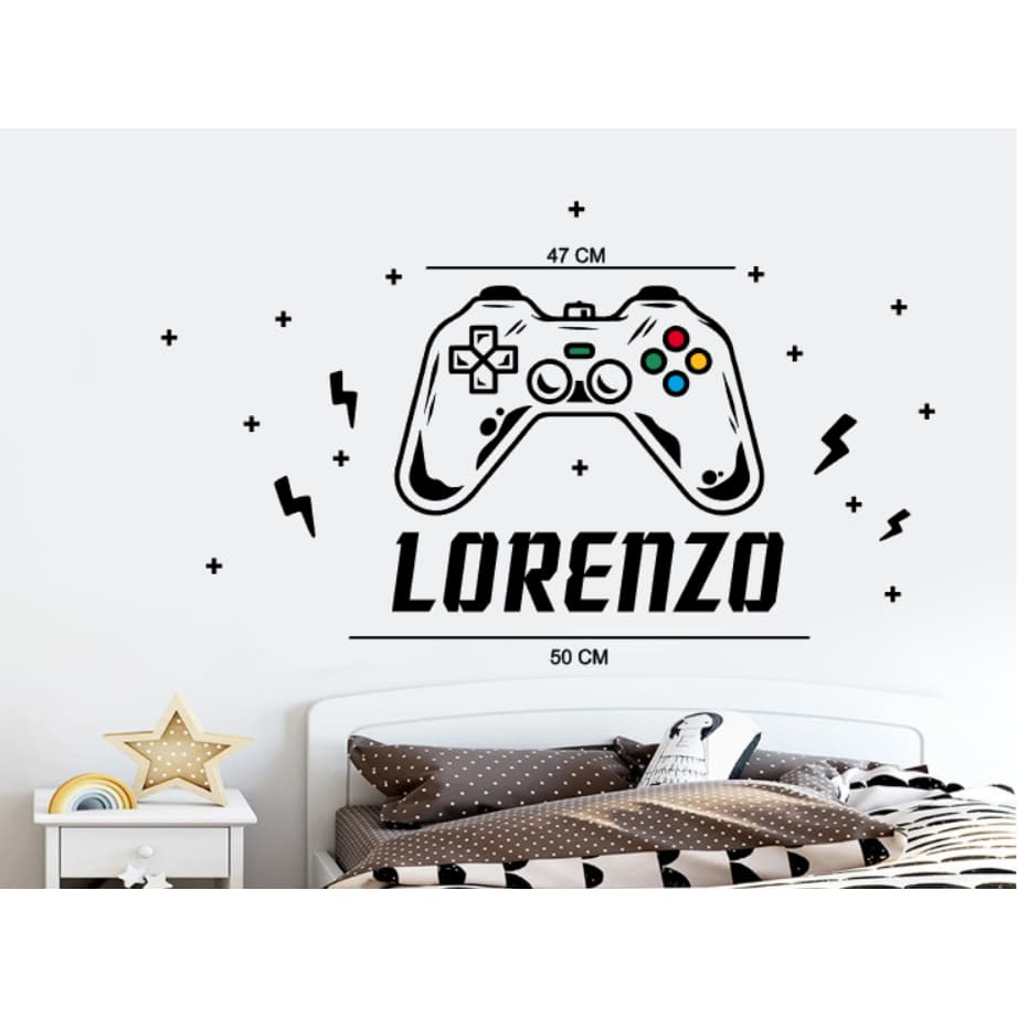 Adesivo de Parede Gamer Controle Video Game Nome Personalizado Quarto Menino Decoração